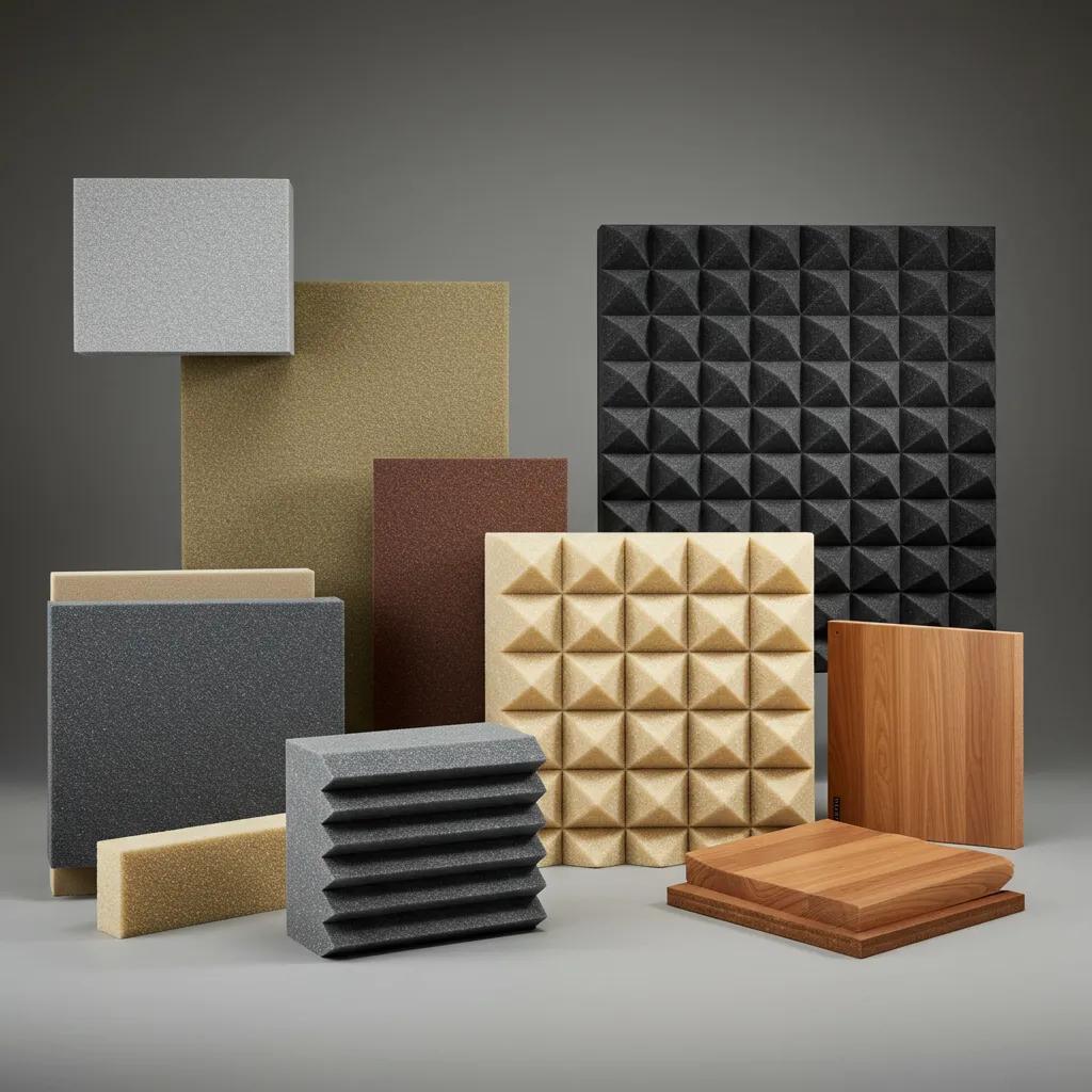 Why Acoustic Panels Matter is the best in Home Theaters 2026 4 Different types of acoustic panels including foam, fabric-wrapped, and wooden diffusers for home theaters