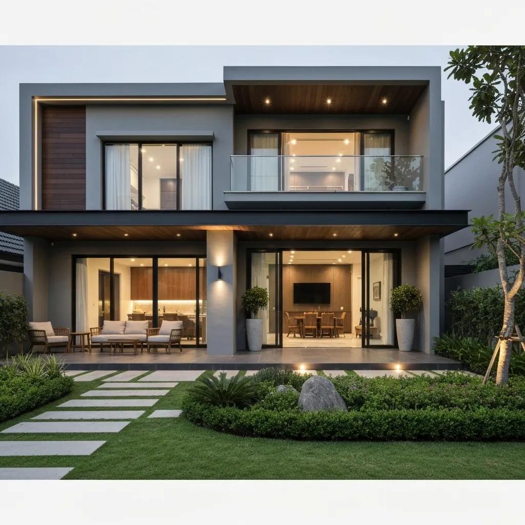 A modern home exterior showcasing integrated technology and a clean design, emphasizing the value added by hidden cabling
