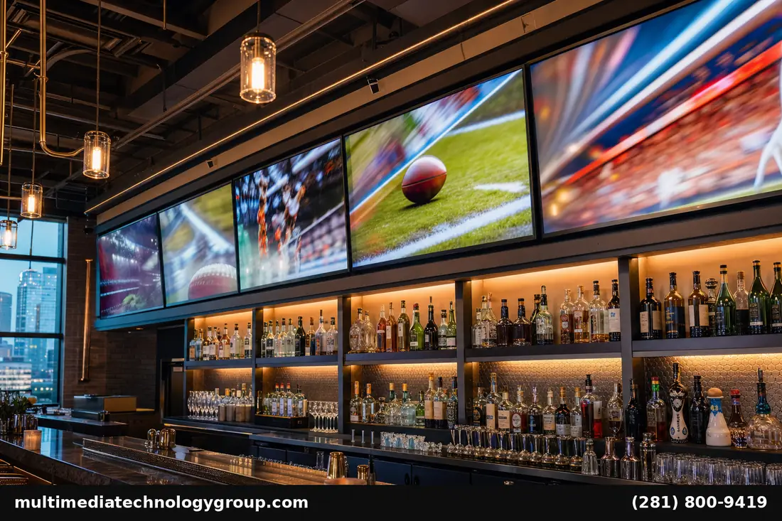 Houston restaurant bar TV wall installation