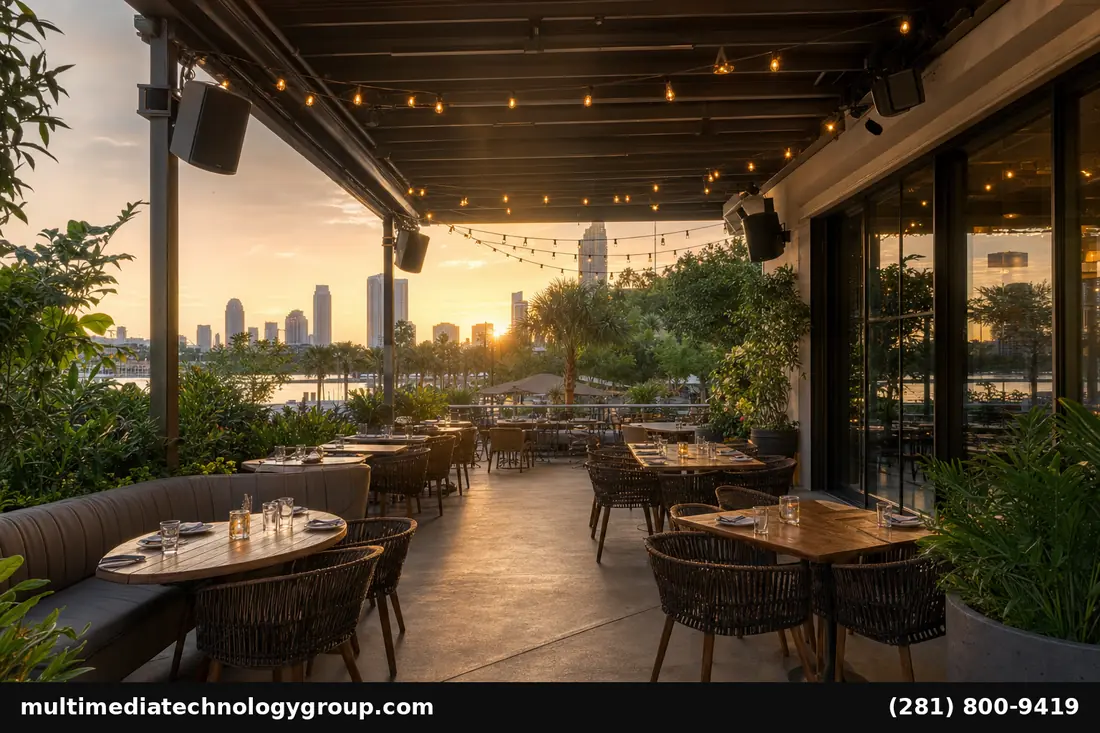 Houston restaurant outdoor patio audio system