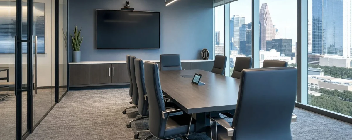 Professional conference room with commercial AV system in Houston — multimediatechnologygroup.com