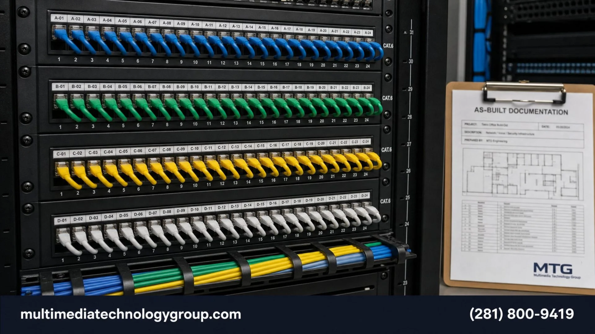 Network patch panel with as-built documentation for a Texas office — multimediatechnologygroup.com