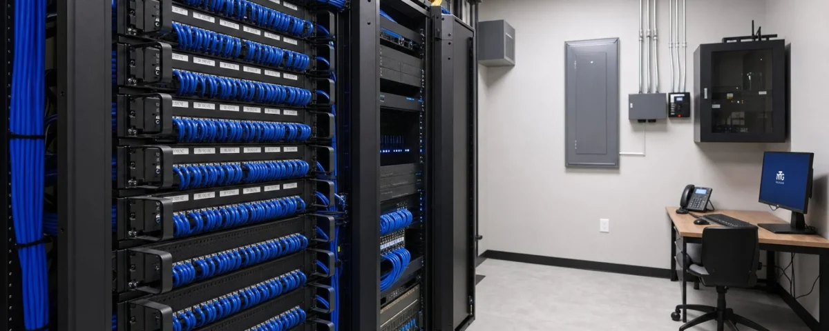 Structured cabling installation in a Texas office telecom room — multimediatechnologygroup.com