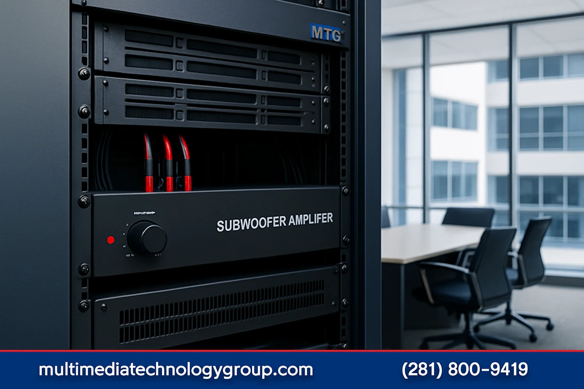 Rack mounted subwoofer amplifier with clean cabling